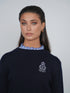 Point Fine Knit Crew Melange Sweater in Navy